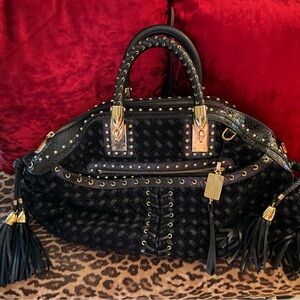 Vintage Gianni Versace Leather and suede Black and Gold Women's Bag